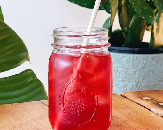 Organic Hibiscus Raspberry Iced Tea.