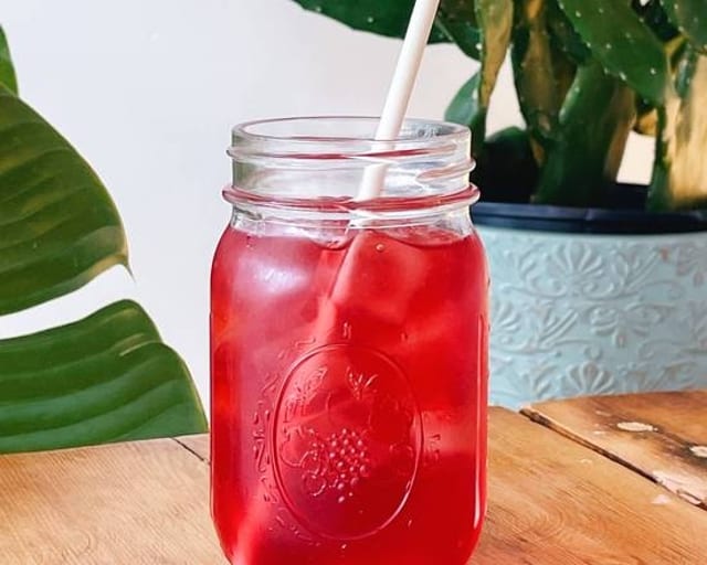 Organic Hibiscus Raspberry Iced Tea.